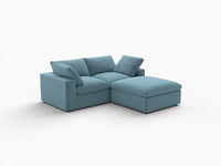 Deluxe Cloud 2-Seater Chaise Sectional in Light Blue Velvet | 3-Piece (Includes 1 Ottoman), Lounge Room Seating, Easy To Clean, Modern Style