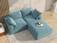Deluxe Cloud 2-Seater Chaise Sectional in Light Blue Velvet | 3-Piece (Includes 1 Ottoman), Lounge Room Seating, Easy To Clean, Modern Style