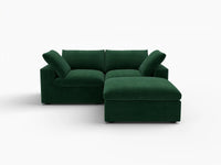 Deluxe Cloud 2-Seater Chaise Sectional in Olive Green Velvet | 3-Piece (Includes 1 Ottoman), Lounge Room Seating, Easy To Clean, Small Space