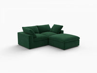Deluxe Cloud 2-Seater Chaise Sectional in Olive Green Velvet | 3-Piece (Includes 1 Ottoman), Lounge Room Seating, Easy To Clean, Small Space