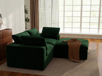 Deluxe Cloud 2-Seater Chaise Sectional in Olive Green Velvet | 3-Piece (Includes 1 Ottoman), Lounge Room Seating, Easy To Clean, Small Space