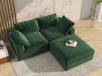Deluxe Cloud 2-Seater Chaise Sectional in Olive Green Velvet | 3-Piece (Includes 1 Ottoman), Lounge Room Seating, Easy To Clean, Small Space
