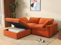 Deluxe Cloud 2-Seater Chaise Sectional in Orange Velvet | 3-Piece (Includes 1 Ottoman), Lounge Room Seating, Easy To Clean, Contemporary Style