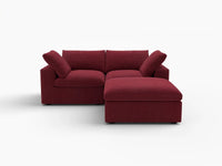 Deluxe Cloud 2-Seater Claret Chaise Sectional | 3-Piece (Includes 1 Ottoman), Velvet Fabric, Lounge Room Seating, Washable Cushion Covers
