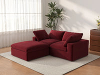 Deluxe Cloud 2-Seater Claret Chaise Sectional | 3-Piece (Includes 1 Ottoman), Velvet Fabric, Lounge Room Seating, Washable Cushion Covers