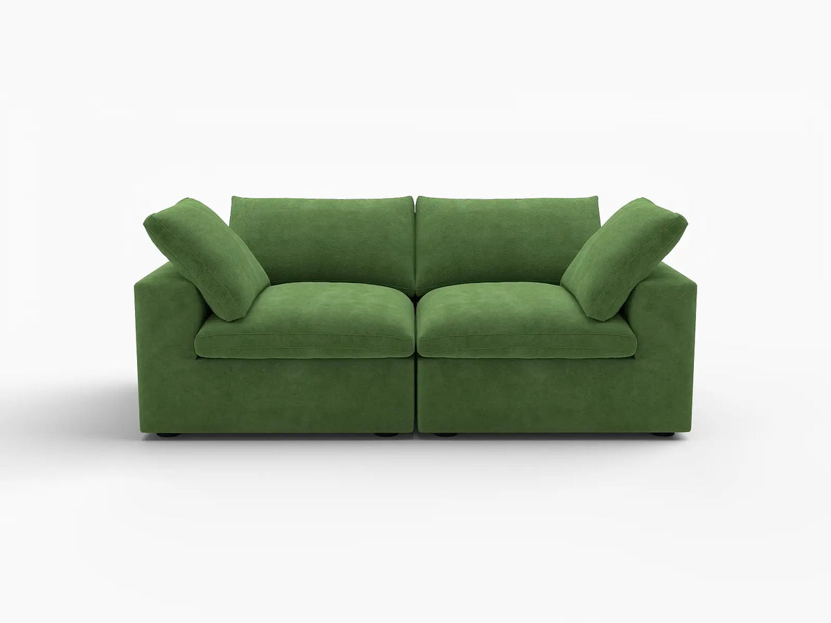 Deluxe Cloud 2-Seater Earth Green Loveseat | 2-Piece, Velvet Fabric, Small Space Seating, Washable Cushion Covers