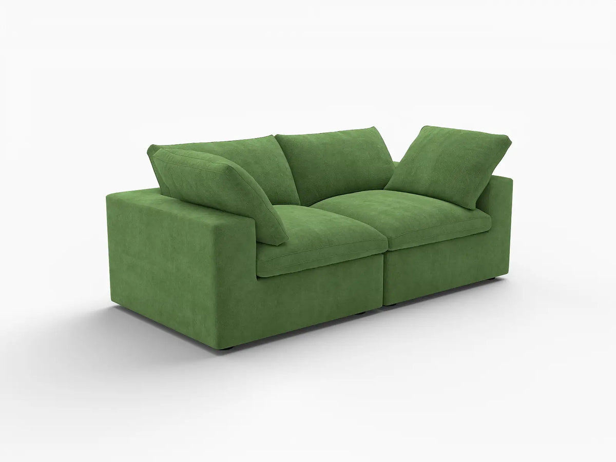 Deluxe Cloud 2-Seater Earth Green Loveseat | 2-Piece, Velvet Fabric, Small Space Seating, Washable Cushion Covers