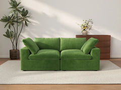 Deluxe Cloud 2-Seater Earth Green Loveseat | 2-Piece, Velvet Fabric, Small Space Seating, Washable Cushion Covers