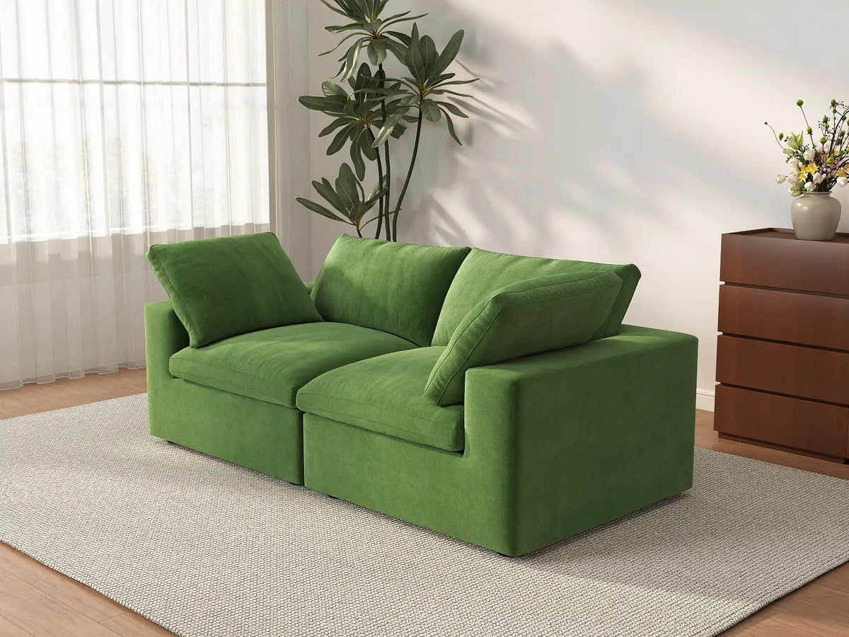 Deluxe Cloud 2-Seater Earth Green Loveseat | 2-Piece, Velvet Fabric, Small Space Seating, Washable Cushion Covers