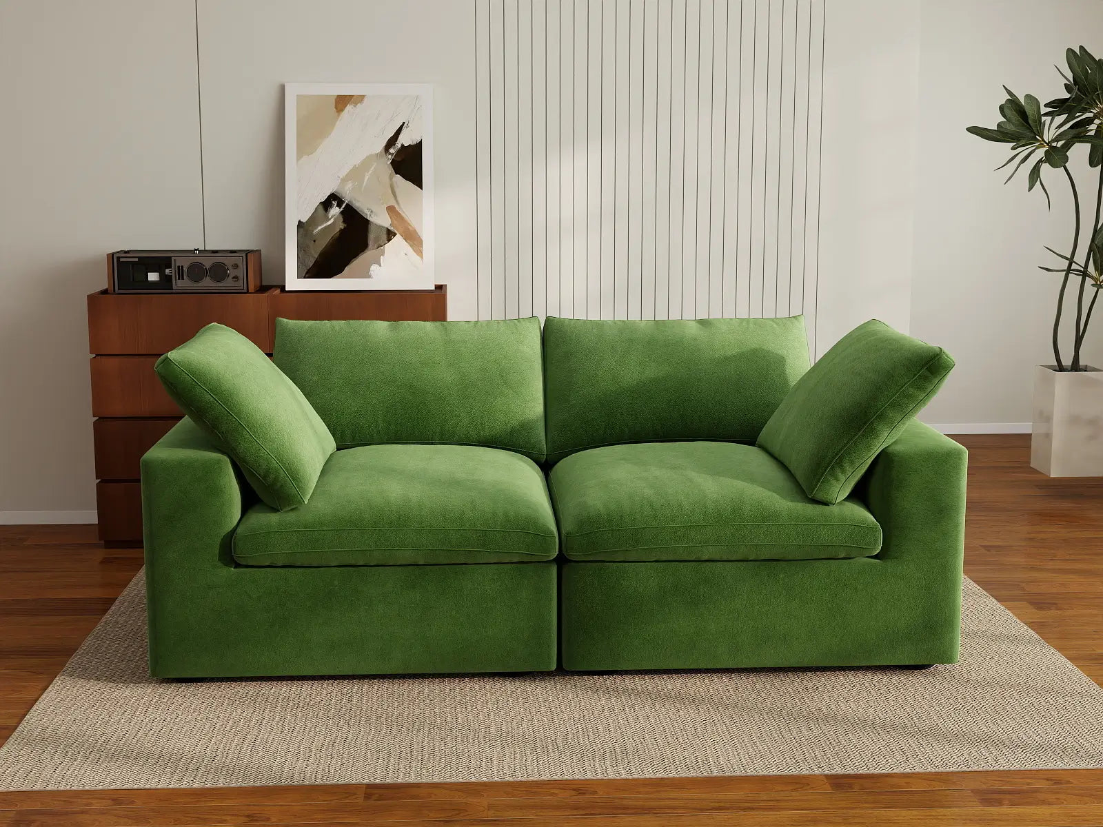 Deluxe Cloud 2-Seater Earth Green Loveseat | 2-Piece, Velvet Fabric, Small Space Seating, Washable Cushion Covers
