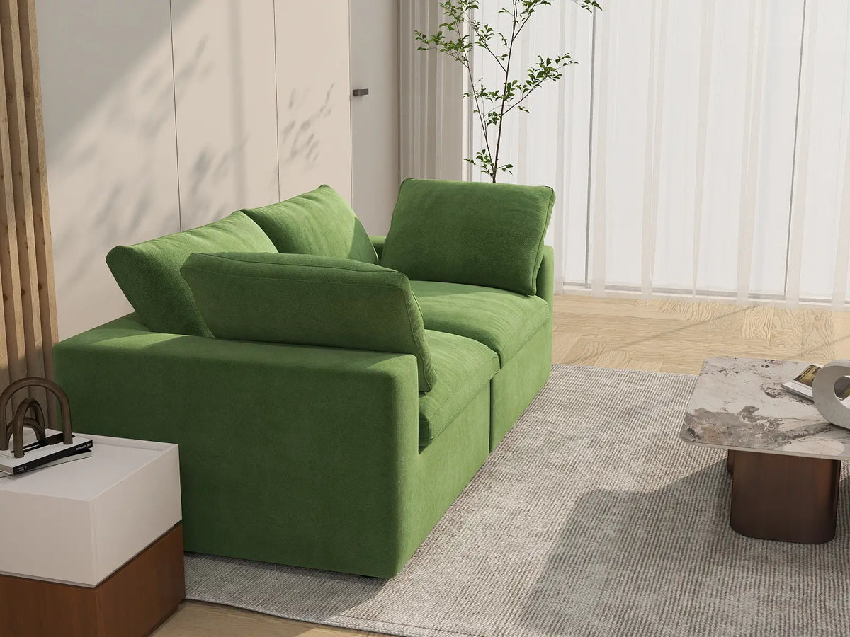 Deluxe Cloud 2-Seater Earth Green Loveseat | 2-Piece, Velvet Fabric, Small Space Seating, Washable Cushion Covers