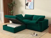 Deluxe Cloud 2-Seater Gem Green Chaise Sectional | 3-Piece (Includes 1 Ottoman), Velvet Fabric, Lounge Room Seating, Washable Cushion Covers