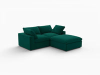 Deluxe Cloud 2-Seater Gem Green Chaise Sectional | 3-Piece (Includes 1 Ottoman), Velvet Fabric, Lounge Room Seating, Washable Cushion Covers
