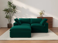 Deluxe Cloud 2-Seater Gem Green Chaise Sectional | 3-Piece (Includes 1 Ottoman), Velvet Fabric, Lounge Room Seating, Washable Cushion Covers