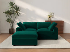 Deluxe Cloud 2-Seater Gem Green Chaise Sectional | 3-Piece (Includes 1 Ottoman), Velvet Fabric, Lounge Room Seating, Washable Cushion Covers