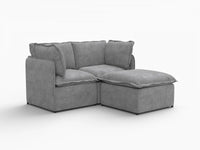 Deluxe Cloud 2-Seater Grey Small Space Chaise Sectional | 3-Piece (Includes 1 Ottoman), Linen Look Poly Fabric, Easy To Clean