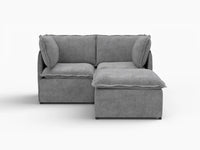 Deluxe Cloud 2-Seater Grey Small Space Chaise Sectional | 3-Piece (Includes 1 Ottoman), Linen Look Poly Fabric, Easy To Clean