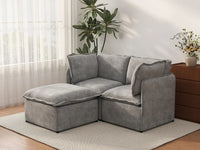 Deluxe Cloud 2-Seater Grey Small Space Chaise Sectional | 3-Piece (Includes 1 Ottoman), Linen Look Poly Fabric, Easy To Clean