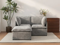 Deluxe Cloud 2-Seater Grey Small Space Chaise Sectional | 3-Piece (Includes 1 Ottoman), Linen Look Poly Fabric, Easy To Clean