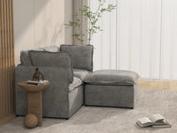 Deluxe Cloud 2-Seater Grey Small Space Chaise Sectional | 3-Piece (Includes 1 Ottoman), Linen Look Poly Fabric, Easy To Clean