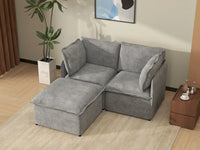 Deluxe Cloud 2-Seater Grey Small Space Chaise Sectional | 3-Piece (Includes 1 Ottoman), Linen Look Poly Fabric, Easy To Clean