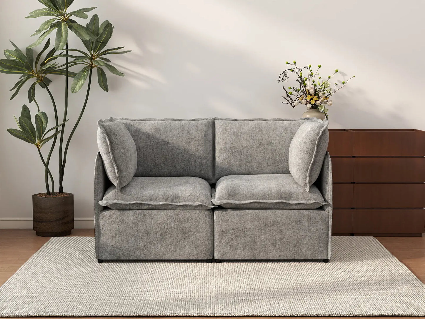 Deluxe Cloud 2-Seater Grey Small Space Loveseat | 2-Piece, Linen Look Poly Fabric, Easy To Clean
