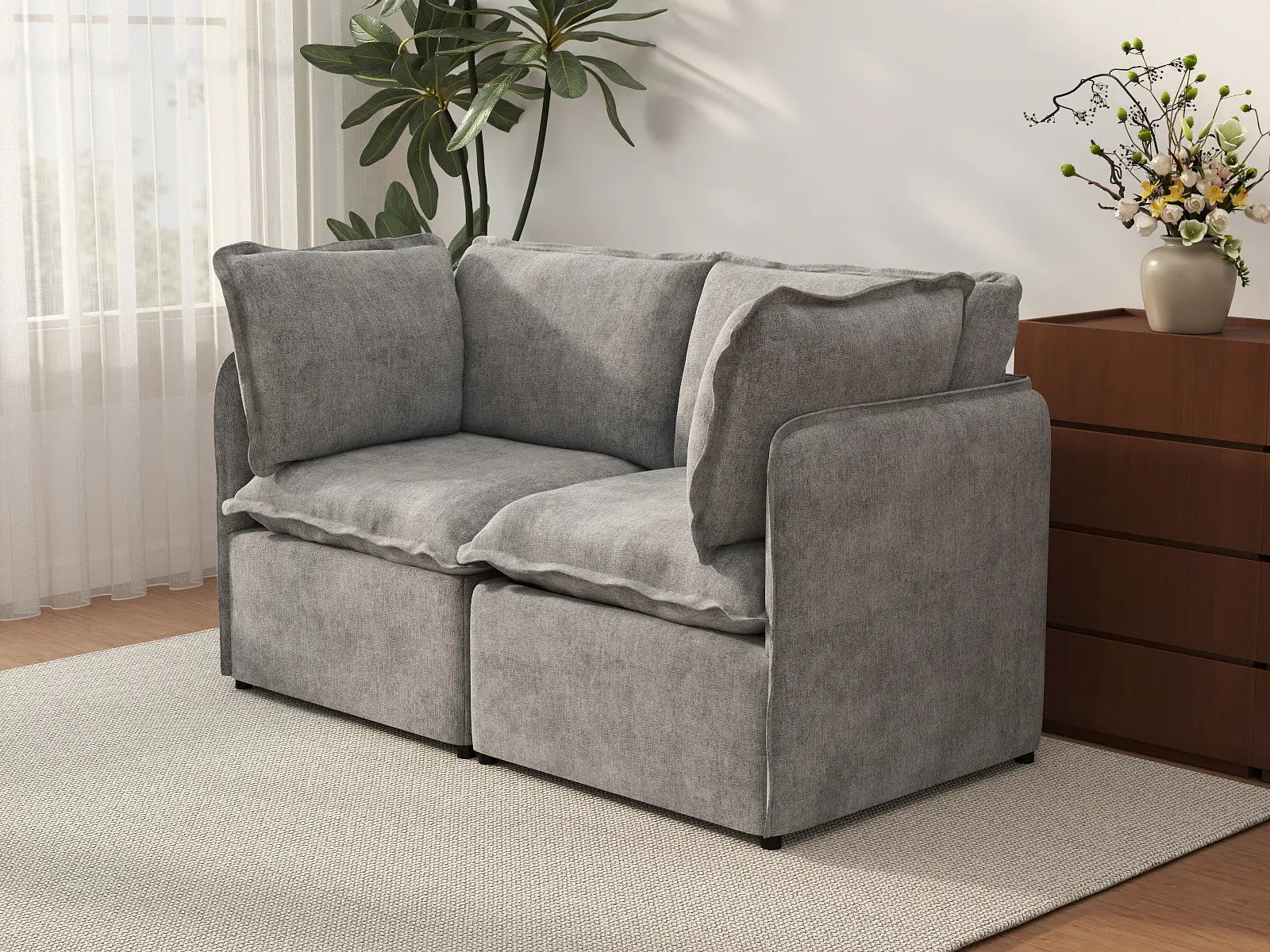 Deluxe Cloud 2-Seater Grey Small Space Loveseat | 2-Piece, Linen Look Poly Fabric, Easy To Clean