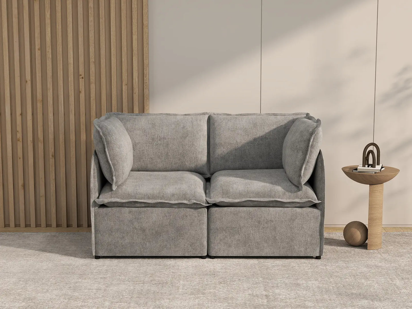 Deluxe Cloud 2-Seater Grey Small Space Loveseat | 2-Piece, Linen Look Poly Fabric, Easy To Clean