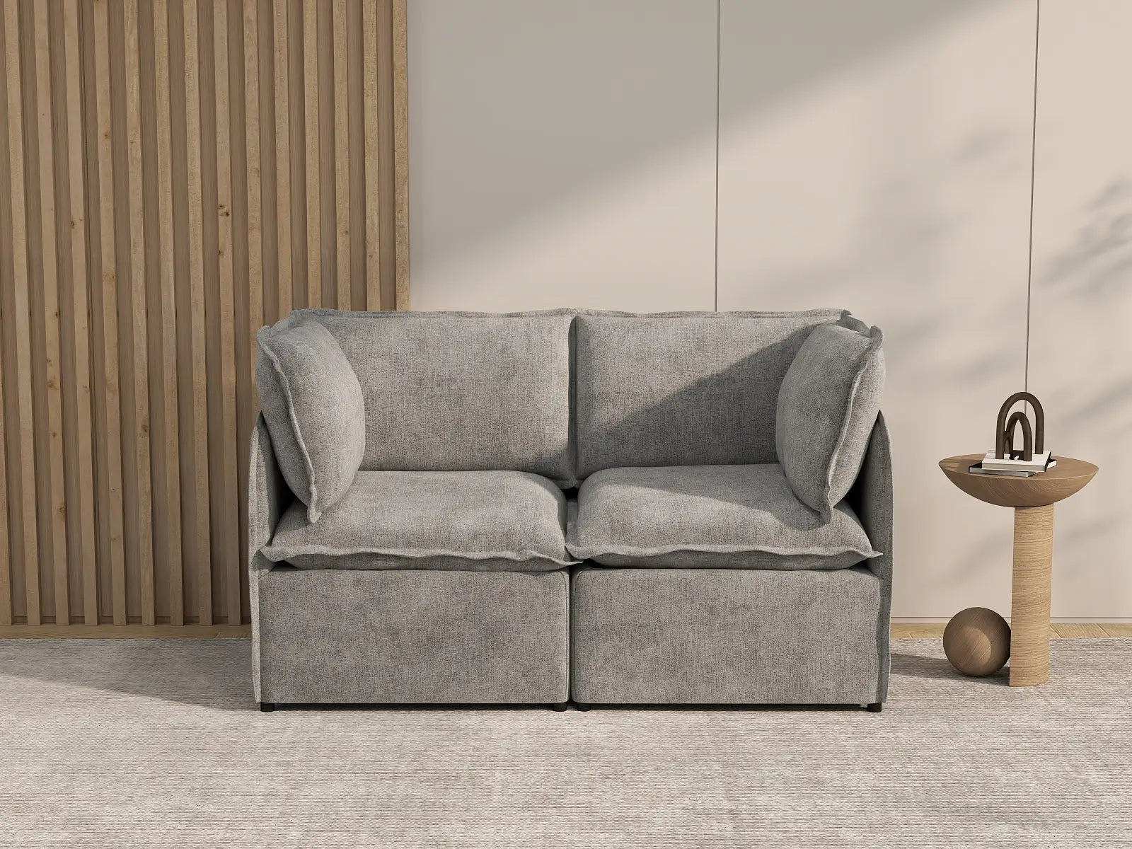 Deluxe Cloud 2-Seater Grey Small Space Loveseat | 2-Piece, Linen Look Poly Fabric, Easy To Clean