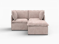 Deluxe Cloud 2-Seater Khaki Chaise Sectional | 3-Piece (Includes 1 Ottoman), Linen Look Poly Fabric, Washable Cushion Covers