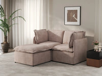 Deluxe Cloud 2-Seater Khaki Chaise Sectional | 3-Piece (Includes 1 Ottoman), Linen Look Poly Fabric, Washable Cushion Covers