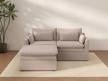 Seccional Chaise Deluxe Cloud de 2 Asientos Color Caqui | 3 piezas (incluye 1 otomana), tela de poliéster con aspecto de lino, fundas de cojín lavables
