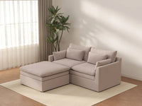 Deluxe Cloud 2-Seater Khaki Chaise Sectional | 3-Piece (Includes 1 Ottoman), Linen Look Poly Fabric, Washable Cushion Covers