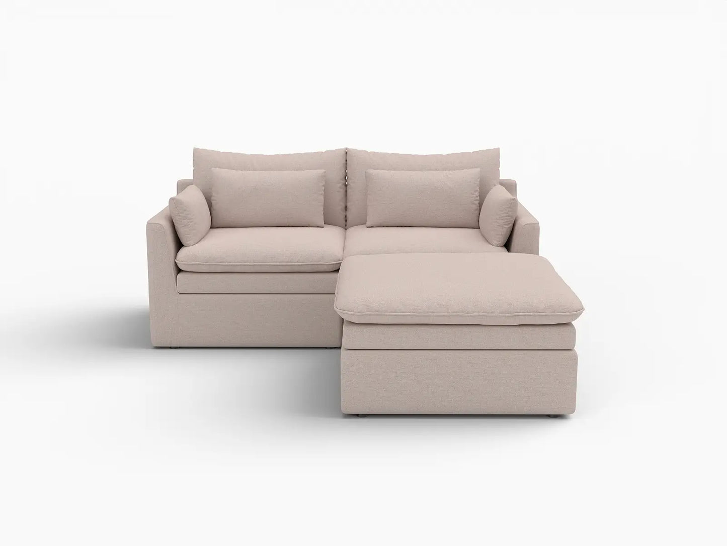 Deluxe Cloud 2-Seater Khaki Chaise Sectional | 3-Piece (Includes 1 Ottoman), Linen Look Poly Fabric, Washable Cushion Covers