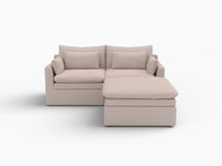 Deluxe Cloud 2-Seater Khaki Chaise Sectional | 3-Piece (Includes 1 Ottoman), Linen Look Poly Fabric, Washable Cushion Covers