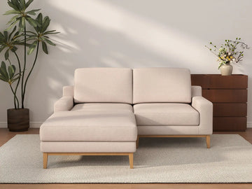 Deluxe Cloud 2-Seater Khaki Chaise Sectional | 3-Piece (Includes 1 Ottoman), Linen Look Poly Fabric, Washable Cushion Covers