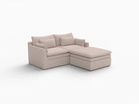 Deluxe Cloud 2-Seater Khaki Chaise Sectional | 3-Piece (Includes 1 Ottoman), Linen Look Poly Fabric, Washable Cushion Covers