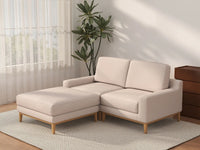 Deluxe Cloud 2-Seater Khaki Chaise Sectional | 3-Piece (Includes 1 Ottoman), Linen Look Poly Fabric, Washable Cushion Covers