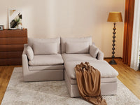 Deluxe Cloud 2-Seater Khaki Chaise Sectional | 3-Piece (Includes 1 Ottoman), Linen Look Poly Fabric, Washable Cushion Covers