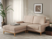 Deluxe Cloud 2-Seater Khaki Chaise Sectional | 3-Piece (Includes 1 Ottoman), Linen Look Poly Fabric, Washable Cushion Covers