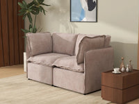 Deluxe Cloud 2-Seater Khaki Loveseat | 2-Piece, Linen Look Poly Fabric, Washable Cushion Covers