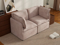 Deluxe Cloud 2-Seater Khaki Loveseat | 2-Piece, Linen Look Poly Fabric, Washable Cushion Covers
