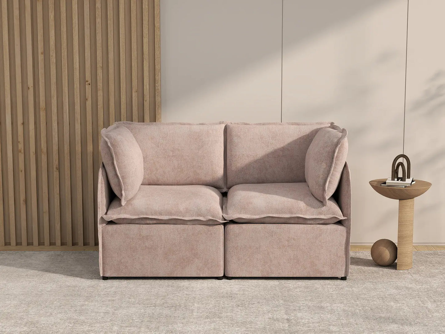 Deluxe Cloud 2-Seater Khaki Loveseat | 2-Piece, Linen Look Poly Fabric, Washable Cushion Covers