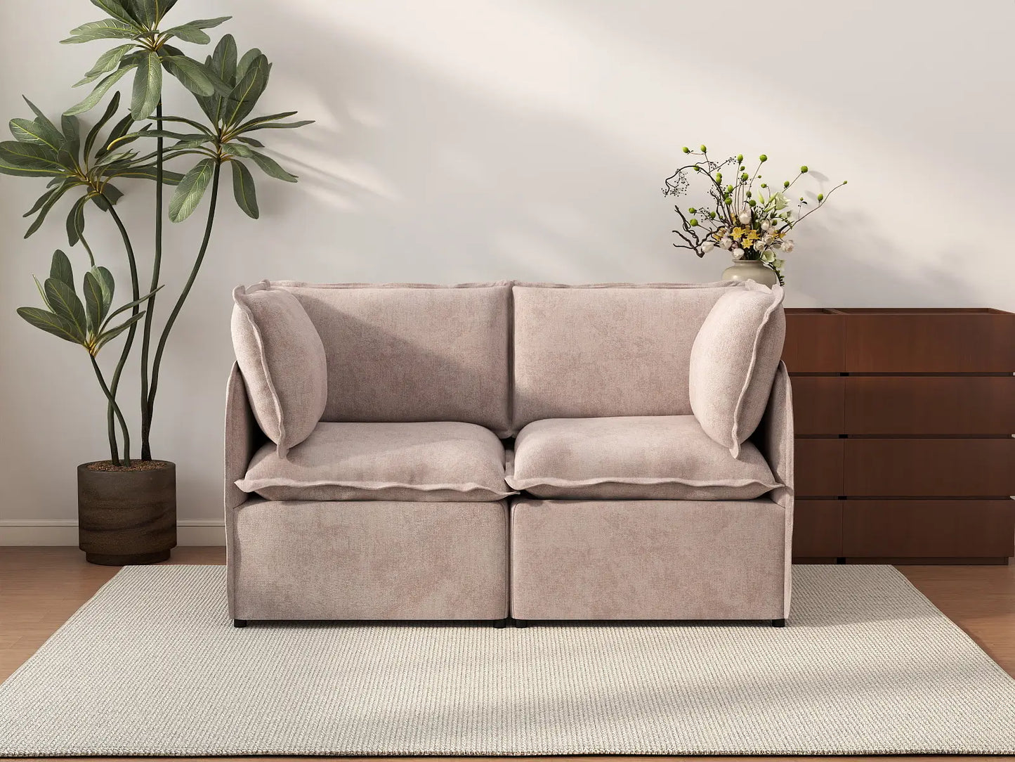 Deluxe Cloud 2-Seater Khaki Loveseat | 2-Piece, Linen Look Poly Fabric, Washable Cushion Covers