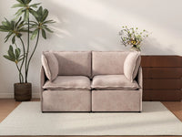 Deluxe Cloud 2-Seater Khaki Loveseat | 2-Piece, Linen Look Poly Fabric, Washable Cushion Covers