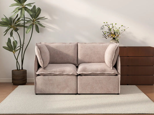 Deluxe Cloud 2-Seater Khaki Loveseat | 2-Piece, Linen Look Poly Fabric, Washable Cushion Covers