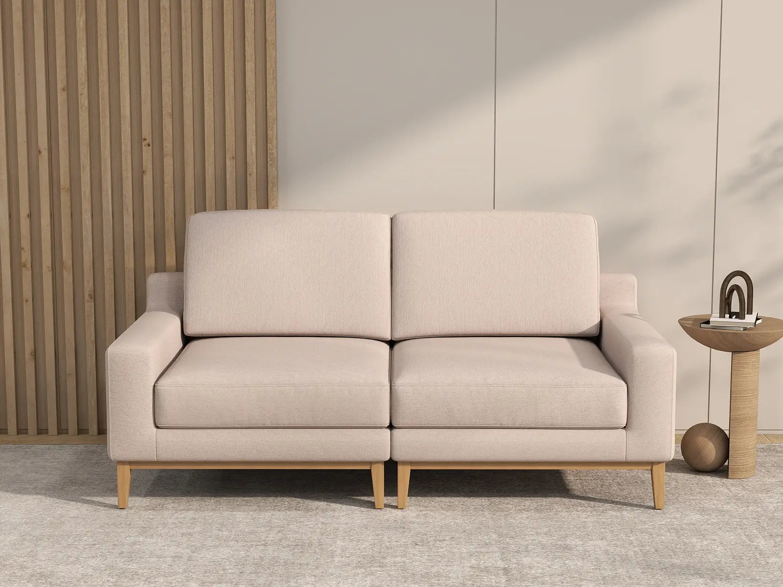 Deluxe Cloud 2-Seater Khaki Loveseat | 2-Piece, Linen Look Poly Fabric, Washable Cushion Covers