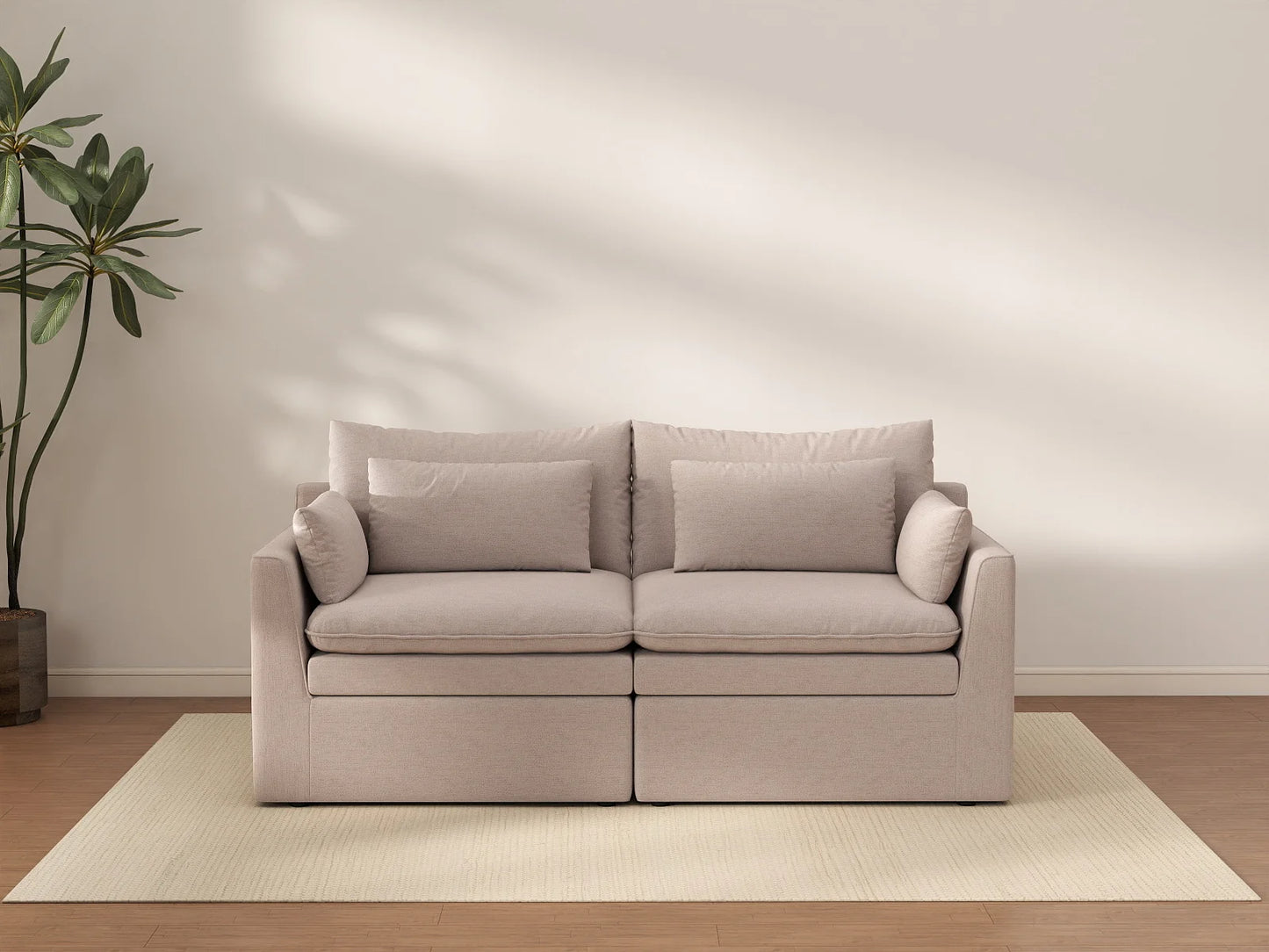 Deluxe Cloud 2-Seater Khaki Loveseat | 2-Piece, Linen Look Poly Fabric, Washable Cushion Covers
