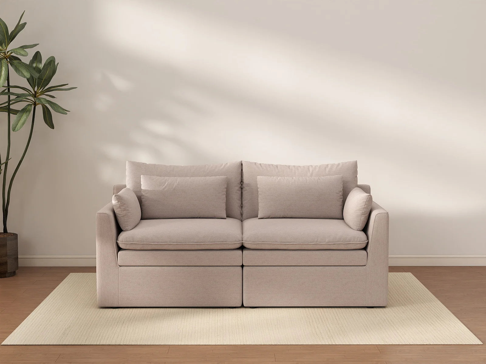 Deluxe Cloud 2-Seater Khaki Loveseat | 2-Piece, Linen Look Poly Fabric, Washable Cushion Covers