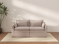 Deluxe Cloud 2-Seater Khaki Loveseat | 2-Piece, Linen Look Poly Fabric, Washable Cushion Covers